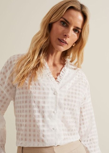 Phase Eight Tara Textured Frill Shirts White USA | 9326840-BY